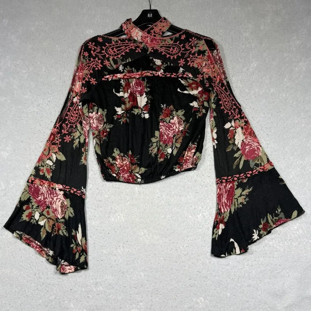Free People Shirt Women’s Size XS Bainbridge Embroidered Cold Shoulder Top
